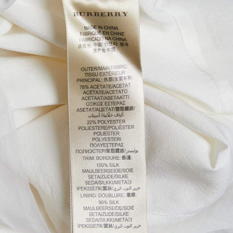 Pre Owned Burberry White Crepe Short Sleeve Top M