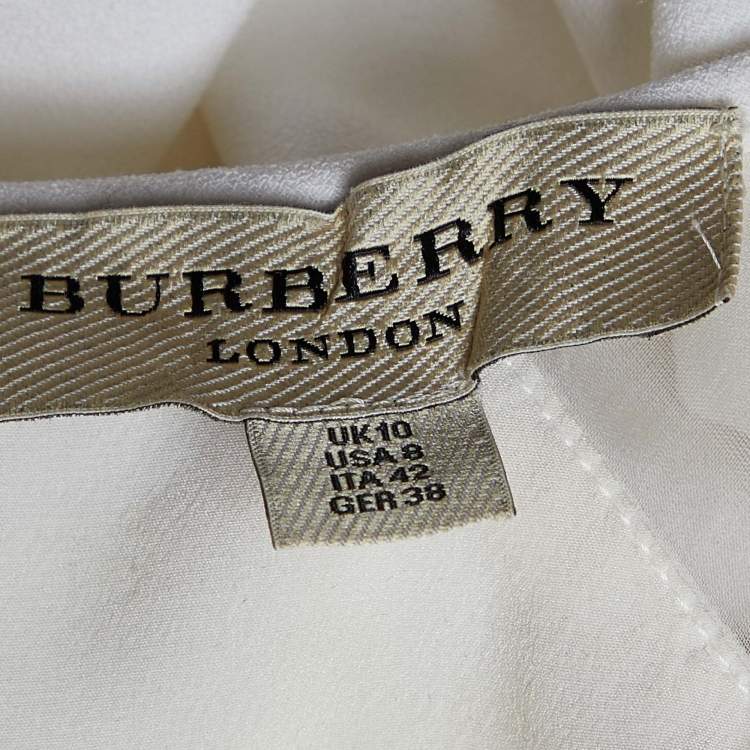 Pre Owned Burberry White Crepe Short Sleeve Top M