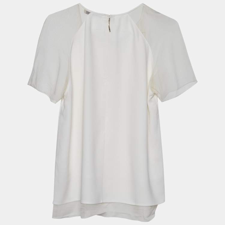 Pre Owned Burberry White Crepe Short Sleeve Top M