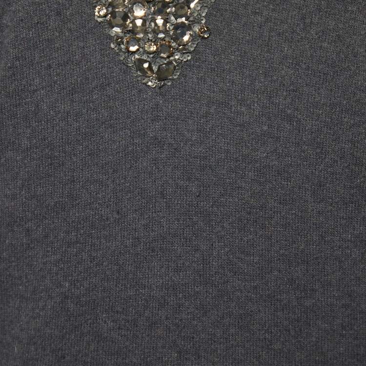 Pre Owned Burberry Prorsum Grey Wool & Cashmere Embellished Neck Sweater S