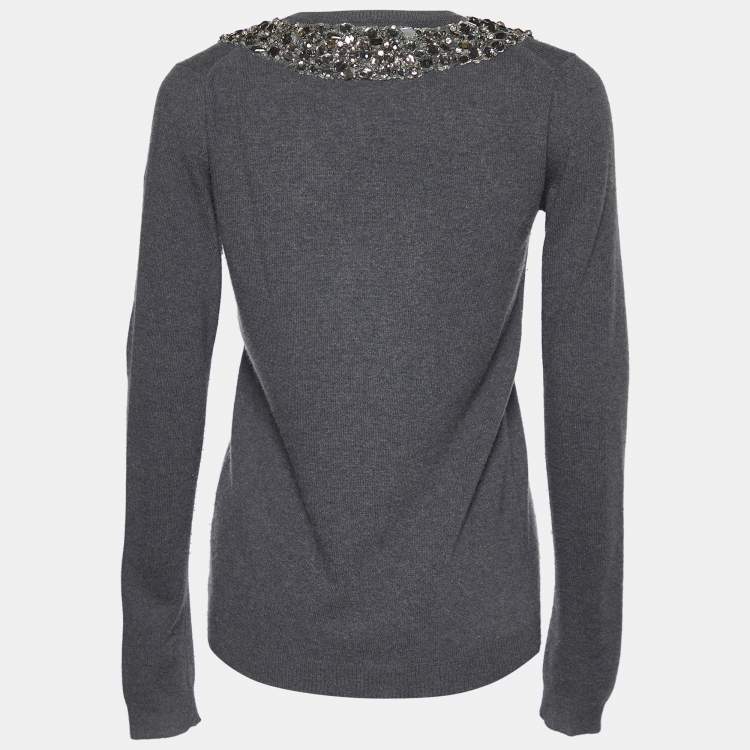 Burberry Prorsum Grey Wool Cashmere Embellished Neck Sweater S Burberry Prorsum TLC