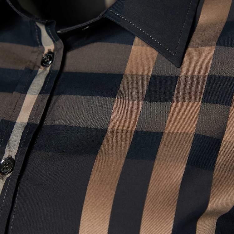 Pre Owned Burberry Brown Nova Check Cotton Slim Fit Shirt S