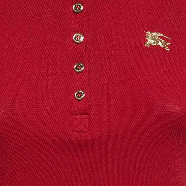 Pre Owned Burberry Red Cotton Polo T-Shirt S