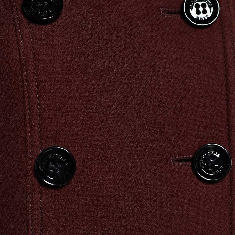 Pre Owned Burberry Brit Burgundy Wool Double Breasted Peplum Coat S