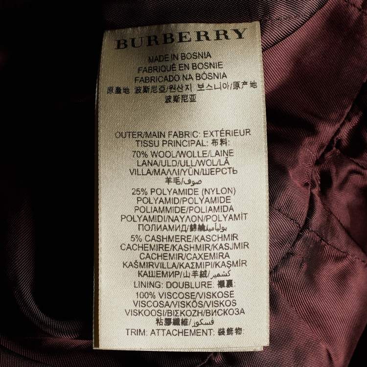 Pre Owned Burberry Brit Burgundy Wool Double Breasted Peplum Coat S