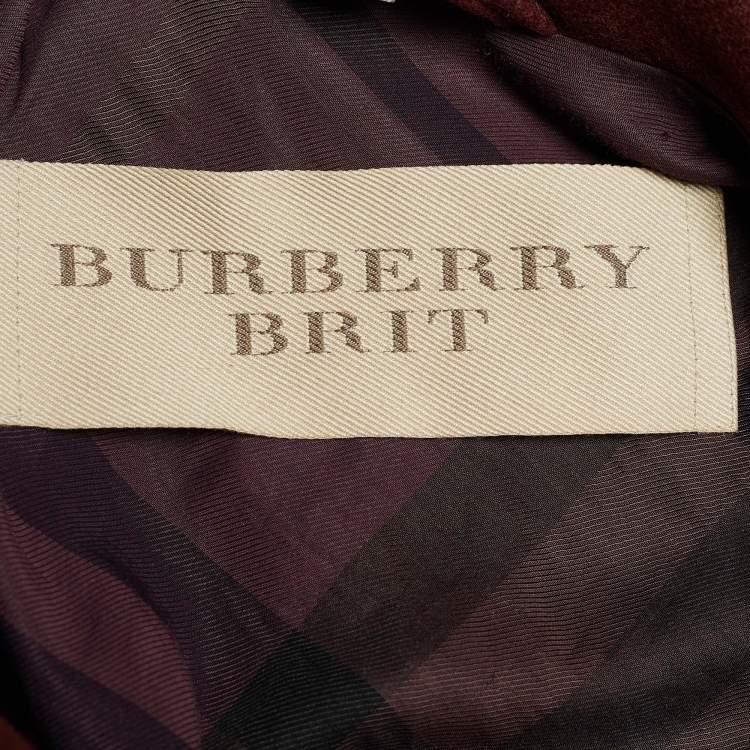 Pre Owned Burberry Brit Burgundy Wool Double Breasted Peplum Coat S