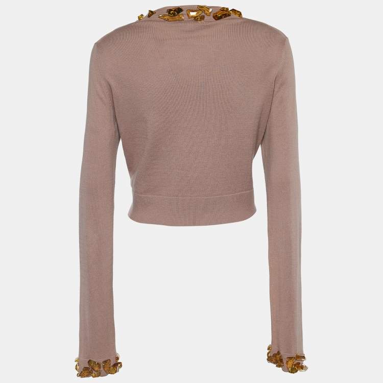 مملوكة مسبقًا Burberry London Pale Mauve Knit Embellished Cardigan L