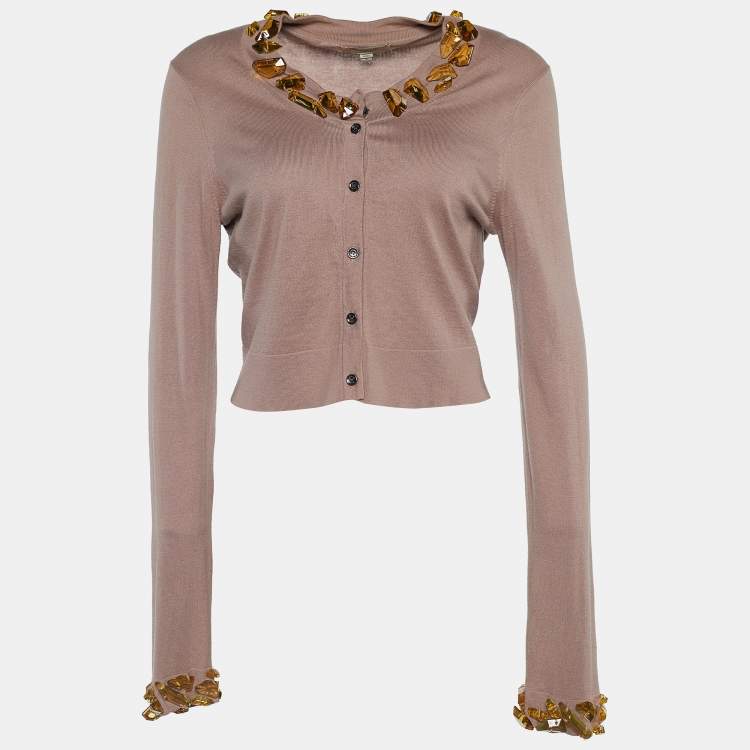 مملوكة مسبقًا Burberry London Pale Mauve Knit Embellished Cardigan L
