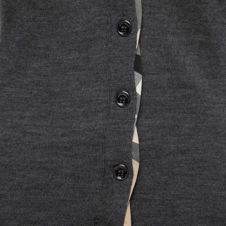 Pre Owned Burberry Charcoal Grey Wool Knit Button Front Cardigan XS