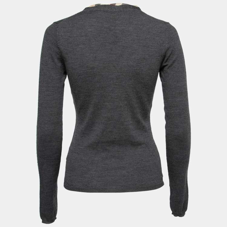 Pre Owned Burberry Charcoal Grey Wool Knit Button Front Cardigan XS