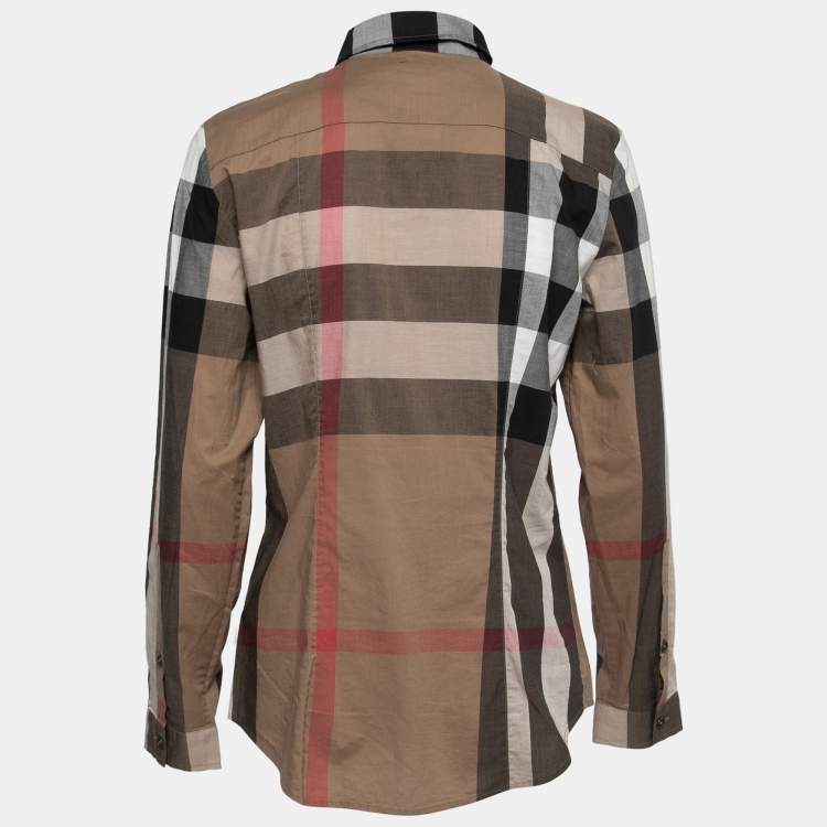 مملوكة مسبقًا Burberry Beige Check Print Cotton Button Front Shirt S