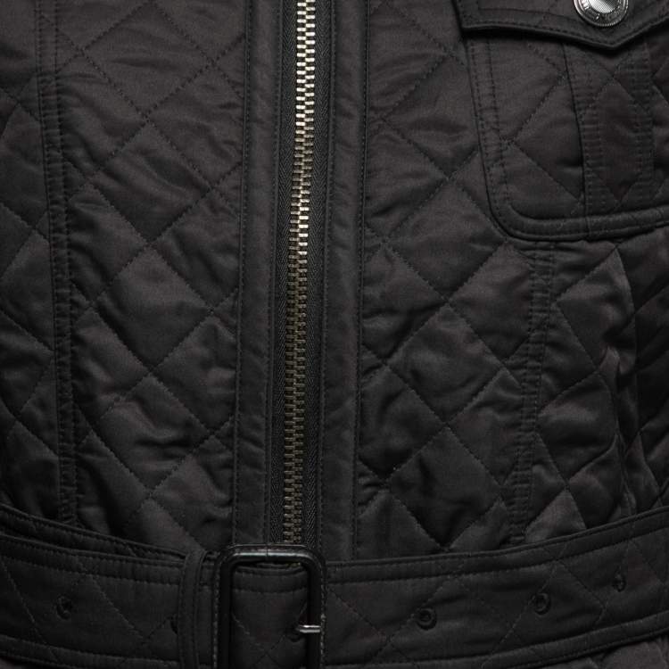 Pre Owned Burberry Black Synthetic Quilted Belted Jacket M