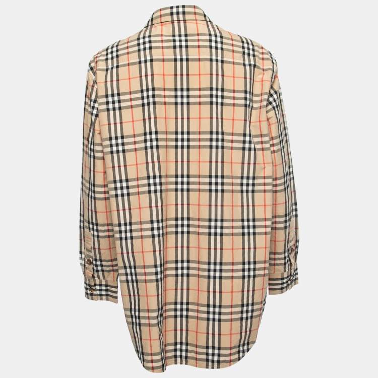 Pre Owned Burberry Beige Nova Check Patterned Cotton Pocketed Shirt L
