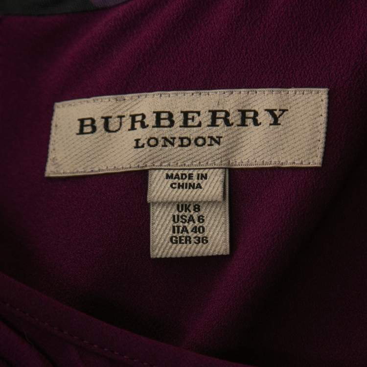Pre Owned Burberry Deep Purple Crepe Gathered Sheath Dress S 