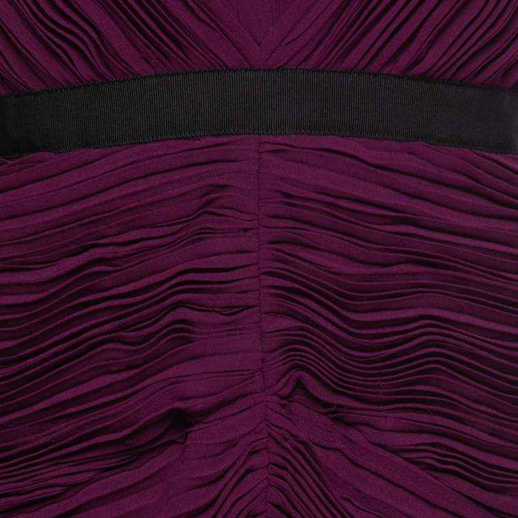 Pre Owned Burberry Deep Purple Crepe Gathered Sheath Dress S 
