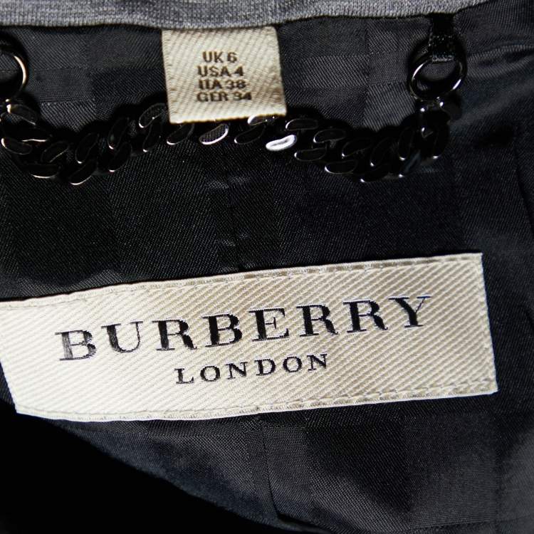 Pre Owned Burberry Grey Cotton Knit Leather Trim Blazer S