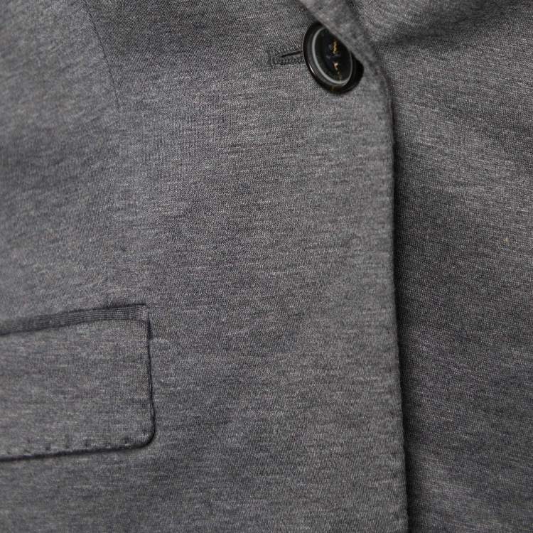 Pre Owned Burberry Grey Cotton Knit Leather Trim Blazer S
