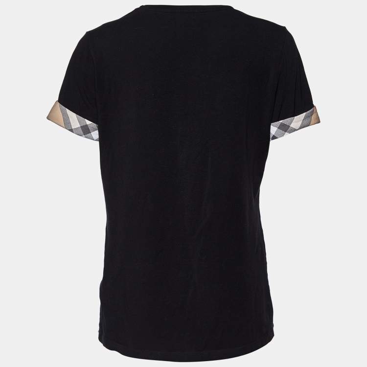 Pre Owned Burberry Brit Black Cotton Knit Nova Check Detail Roundneck T-Shirt M