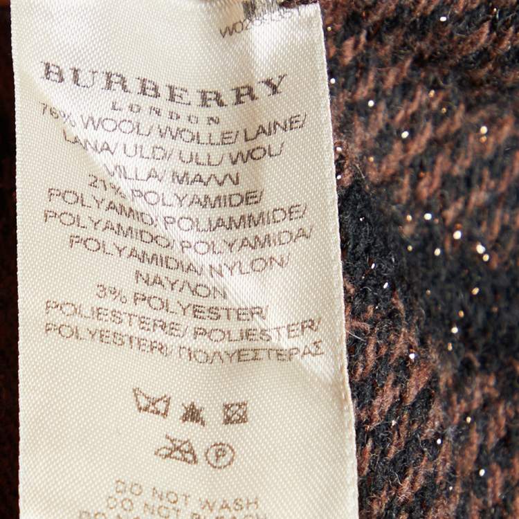 Pre Owned Burberry Brown Checkered Wool Knit Sweater Dress XL