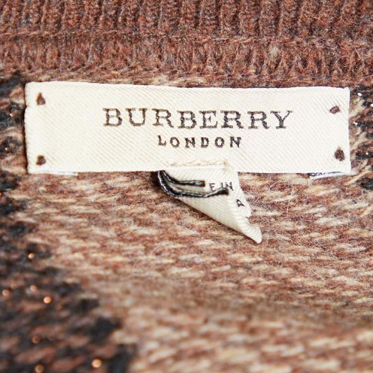 Pre Owned Burberry Brown Checkered Wool Knit Sweater Dress XL