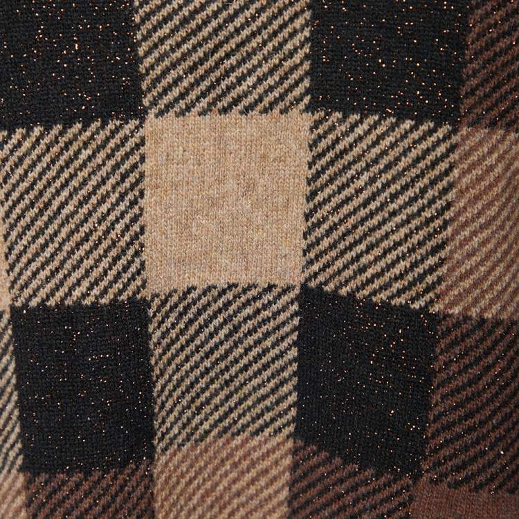 Pre Owned Burberry Brown Checkered Wool Knit Sweater Dress XL