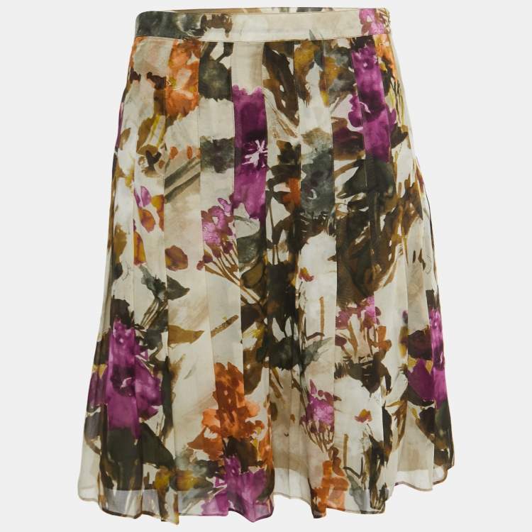 Burberry★素敵！Silk Pleated A-Line Printed Skirt BURBERRY LONDON Silk Pleated Floral multi-color Print Skirt