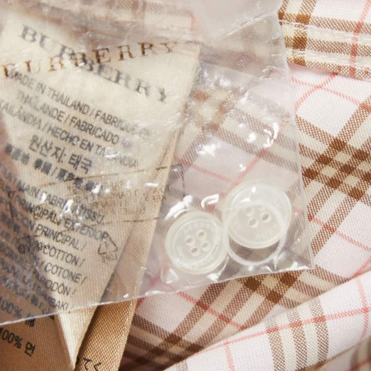 Pre Owned Burberry Pink Checked Cotton Button Front Shirt M