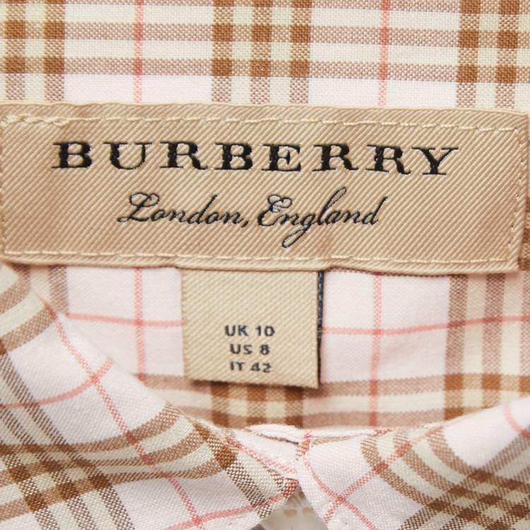 Pre Owned Burberry Pink Checked Cotton Button Front Shirt M