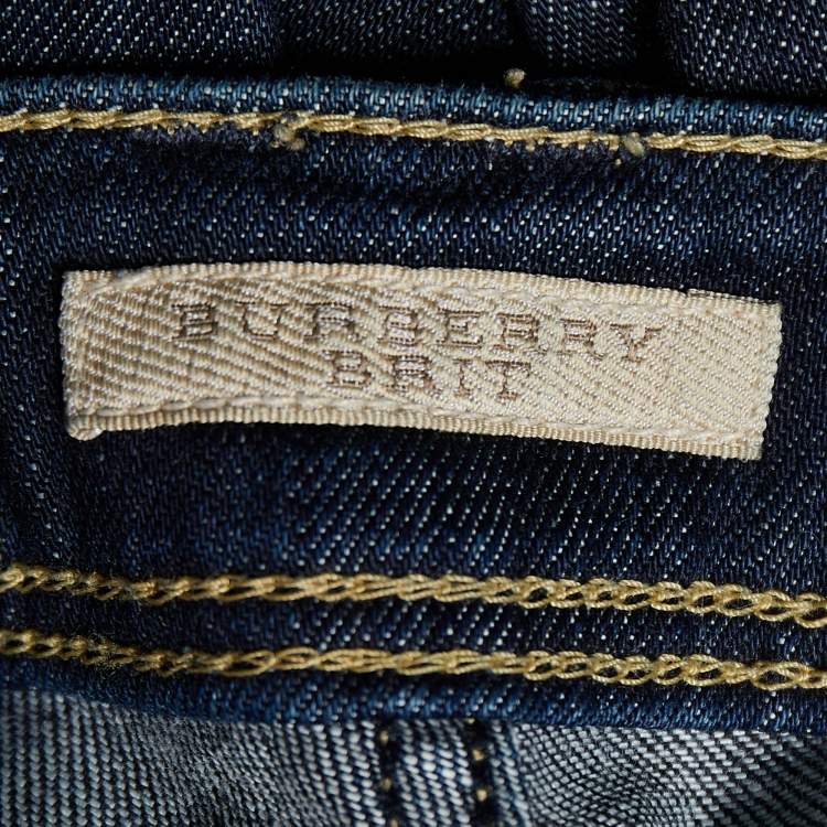 Pre Owned Burberry Navy Blue Denim Zipper Hem Detail Burrington Jeans S Waist 28"