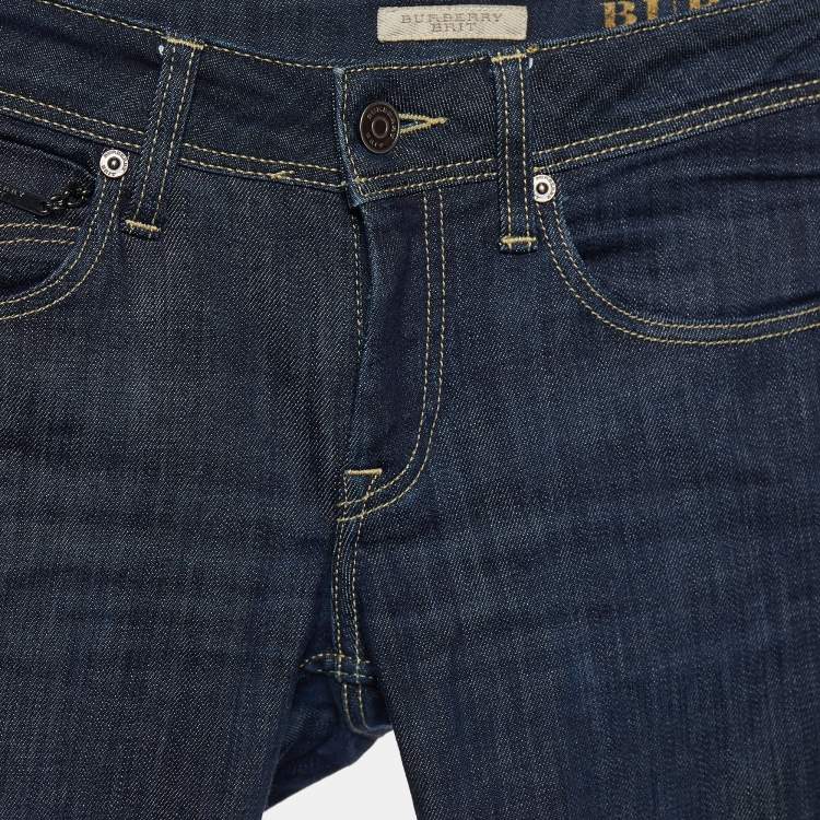Pre Owned Burberry Navy Blue Denim Zipper Hem Detail Burrington Jeans S Waist 28"
