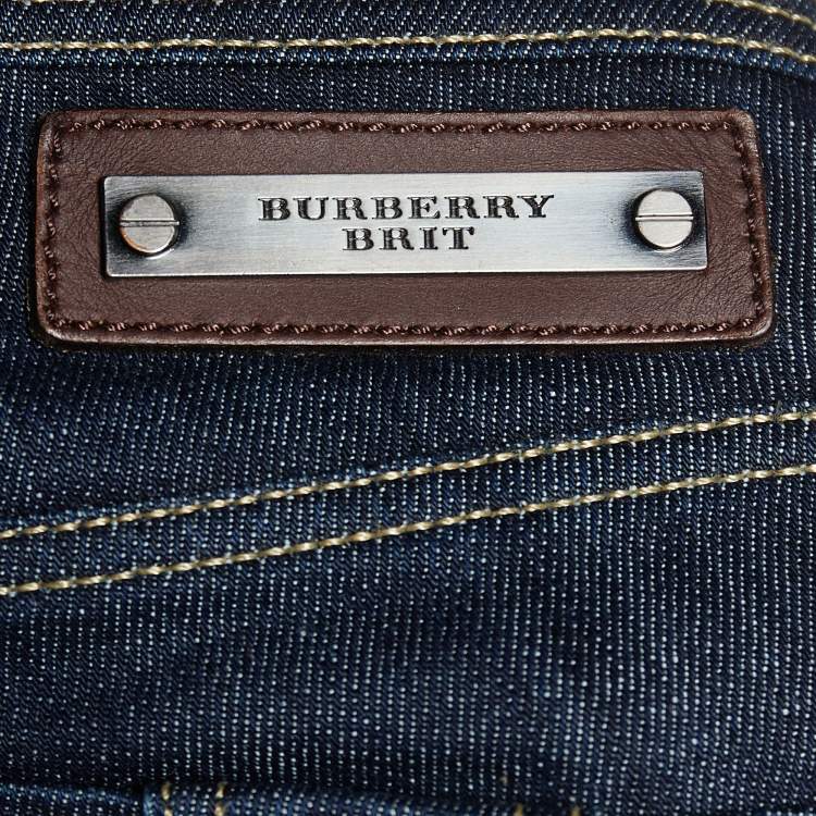 Pre Owned Burberry Navy Blue Denim Zipper Hem Detail Burrington Jeans S Waist 28"