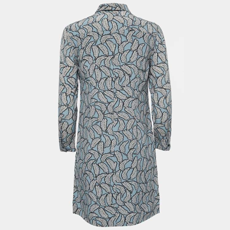 Pre Owned Burberry Blue Printed Silk Shift Dress S