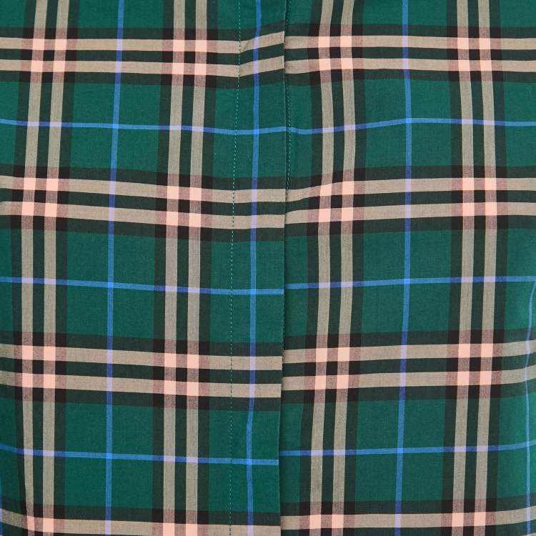 Pre Owned Burberry Green Checked Cotton Concealed Button Shirt XS