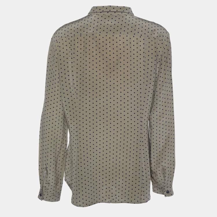 Pre Owned Burberry Khaki Green Polka Dot Silk Button Front Shirt L
