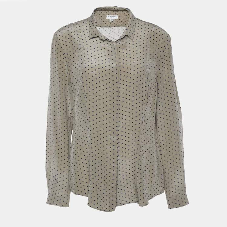 Pre Owned Burberry Khaki Green Polka Dot Silk Button Front Shirt L