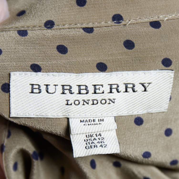 Pre Owned Burberry Khaki Green Polka Dot Silk Button Front Shirt L