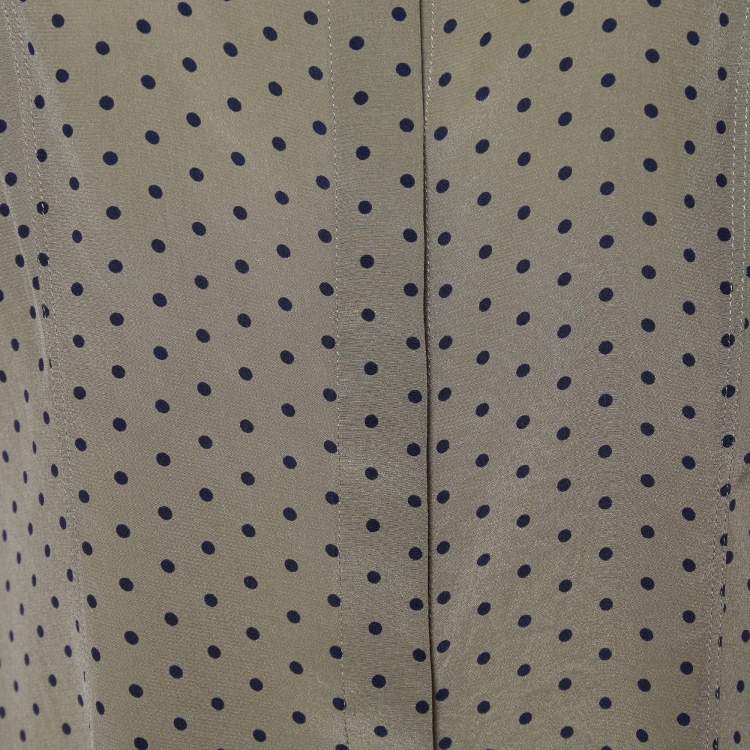 Pre Owned Burberry Khaki Green Polka Dot Silk Button Front Shirt L