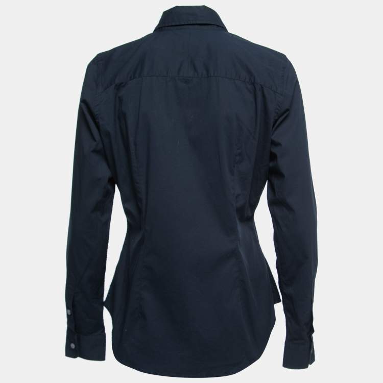 Pre Owned Burberry Navy Blue Cotton Nova Check Trim Detail Shirt M