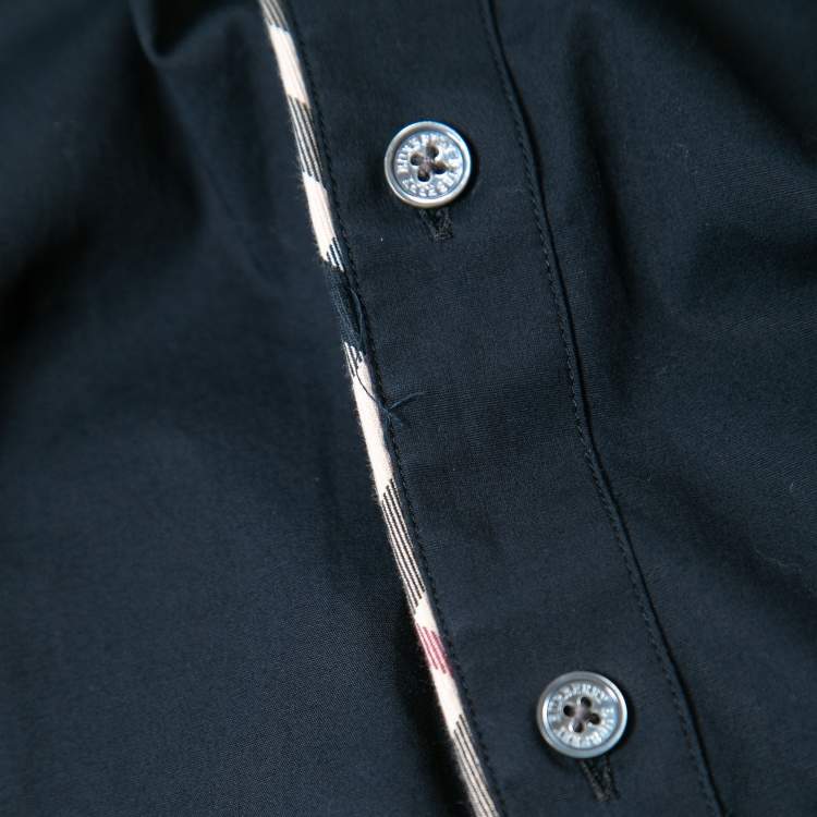 Pre Owned Burberry Navy Blue Cotton Nova Check Trim Detail Shirt M