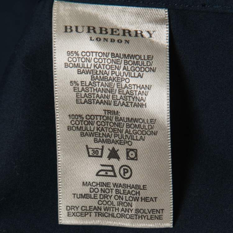 Pre Owned Burberry Navy Blue Cotton Nova Check Trim Detail Shirt M