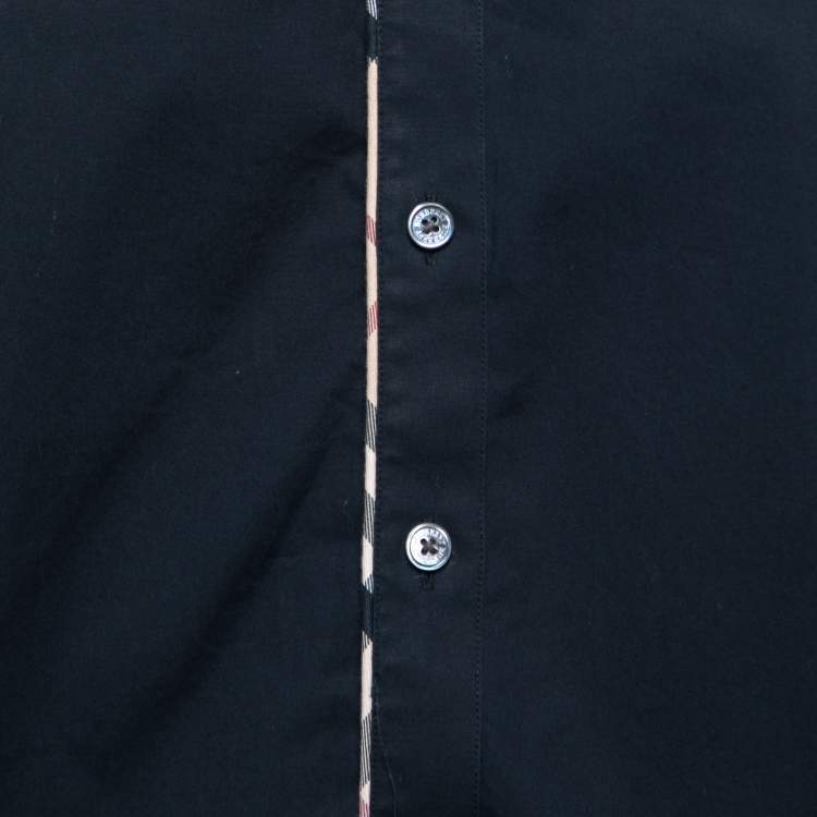 Pre Owned Burberry Navy Blue Cotton Nova Check Trim Detail Shirt M