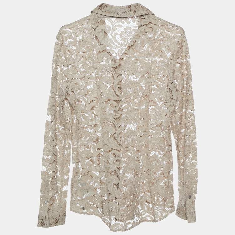 Pre Owned Burberry Beige Lace Button Front Shirt S