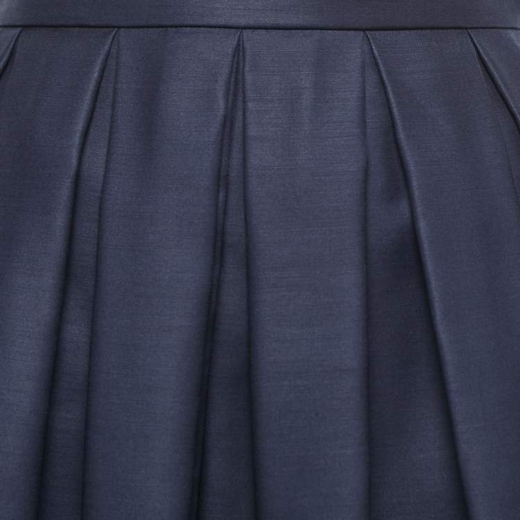 Pre Owned Burberry Navy Blue Wool & Silk Pleated Mini Skirt XS