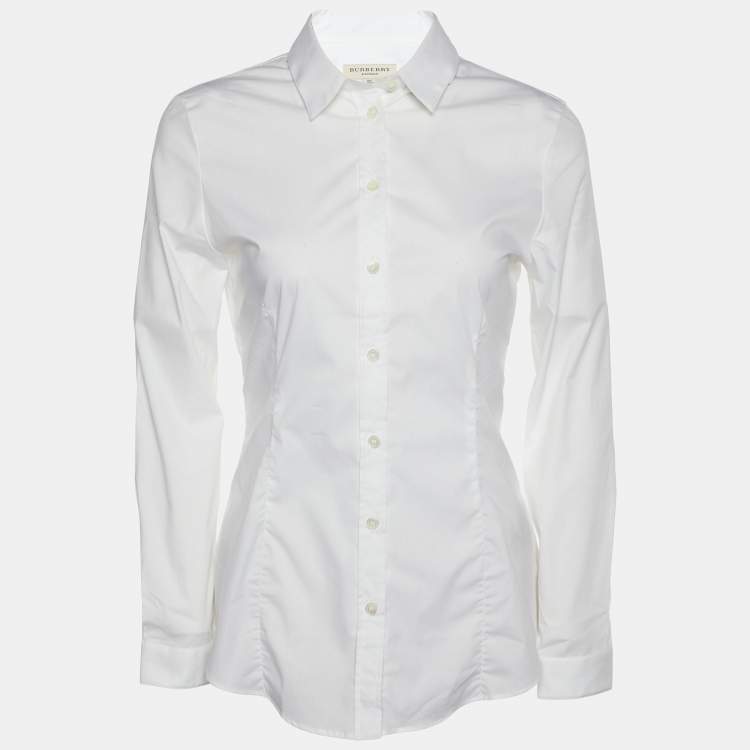 Burberry women's white button hotsell down shirt