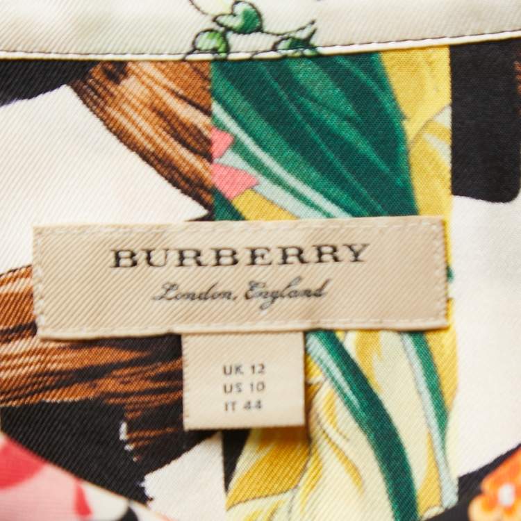 Pre Owned Burberry Multicolor Printed Silk Belted Midi Dress M