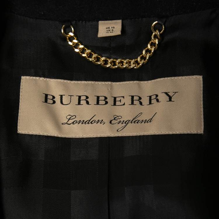 Pre Owned Burberry Black Wool Single-Breasted Coat M