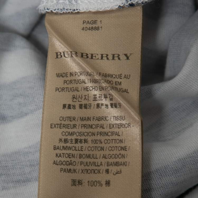 Pre Owned Burberry Blue Graphic Stripe Print Cotton Boat Neck T-Shirt XS