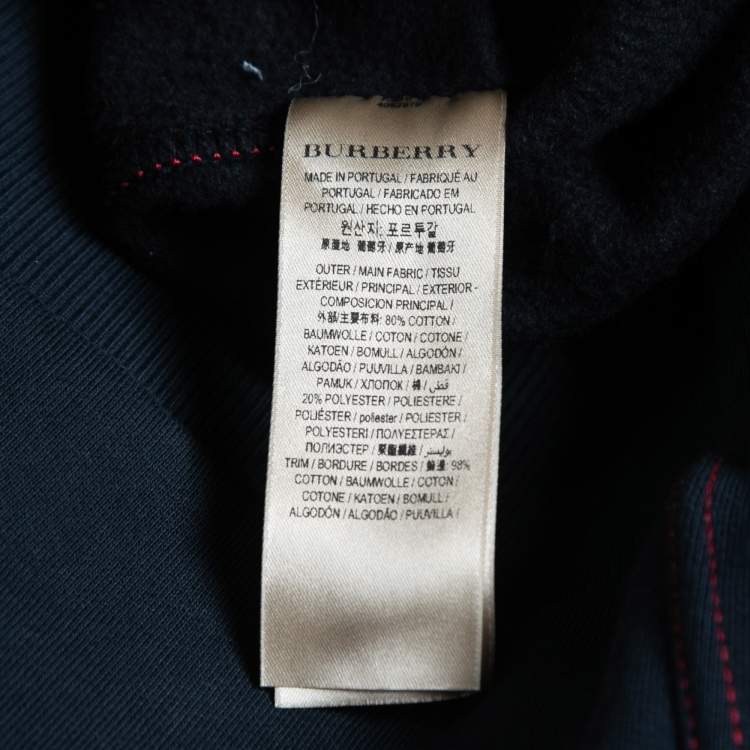 Pre Owned Burberry Navy Blue Logo Embroidered Cotton Crew Neck Sweatshirt M