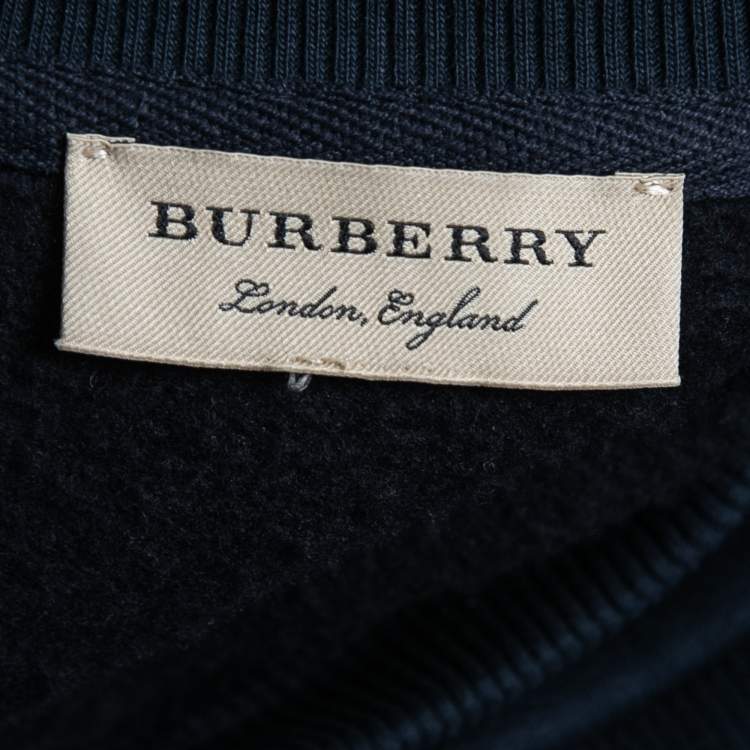 Pre Owned Burberry Navy Blue Logo Embroidered Cotton Crew Neck Sweatshirt M