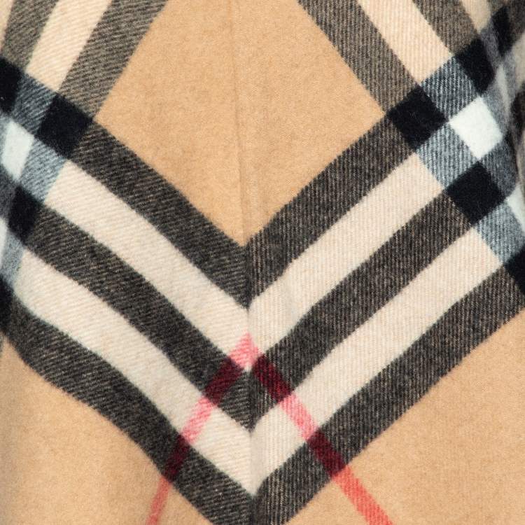Pre Owned Burberry Beige Nova Check Wool & Cashmere Fringed Short Cape (One Size)